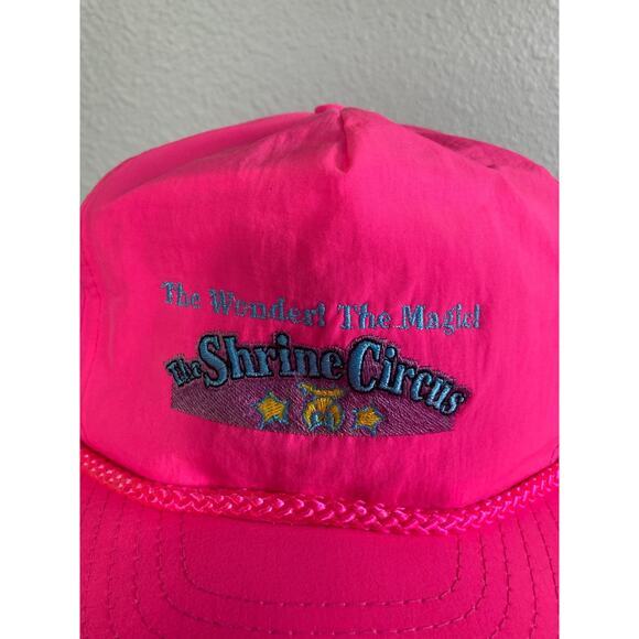 Vintage 90s Nissin Neon Pink Shrine Circus Snapback Hat Rope Foam Trucker - Picture 9 of 16